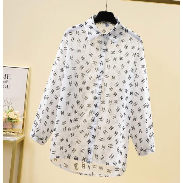 Mới Áo Sơ Mi Chiffon Tay Dài In Chữ Chanel Phối Nút Thời Trang Mùa Hè Cho Nữ