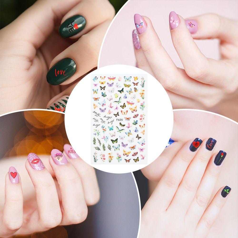 Miếng Dán Trang Trí Móng Tay Hình Trái Tim Và Bướm Xinh Xắn
