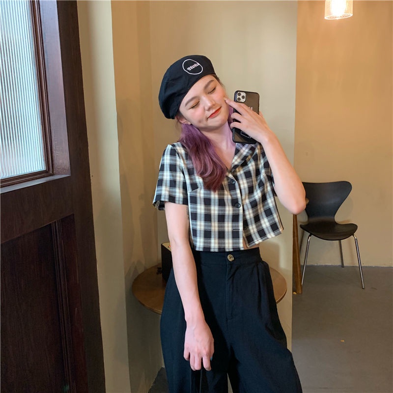 Áo Sơ Mi Croptop Tay Ngắn Phong Cách retro Mới