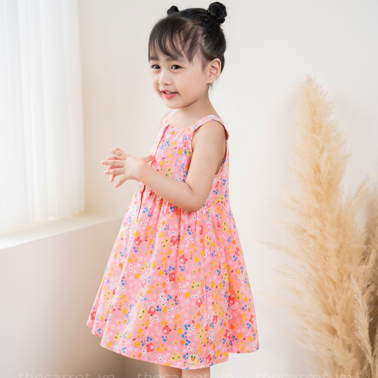 Váy Bé Gái Carrot Hai Dây, Họa Tiết Gấu Teddy Hồng, Teddy Vàng, Chất Liệu Thô Cotton Thấm Hút Mồ Hôi
