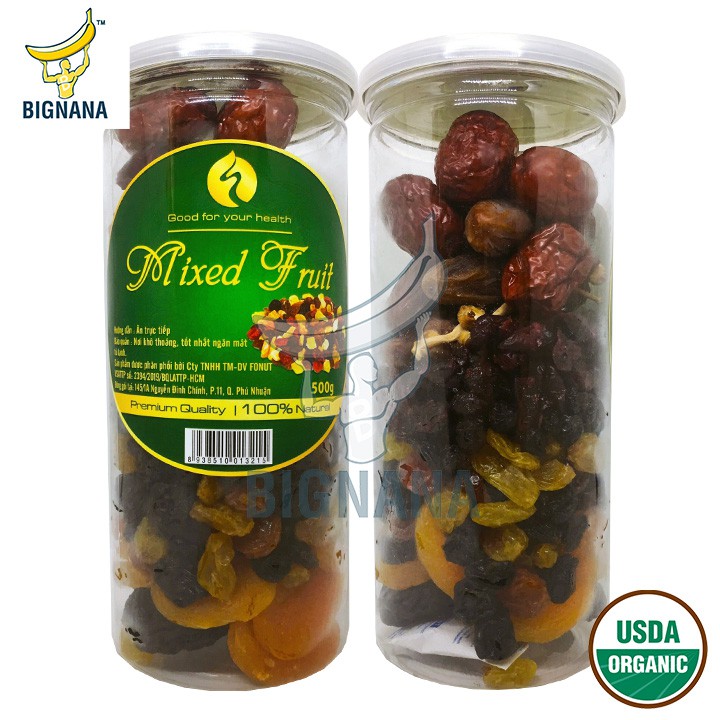 Mixed Fruits 7 Loại Trái Cây Sấy Dinh Dưỡng Hộp 500gr, Việt Quất, Nam Việt Quất, Nho Khô, Mận Mỹ, Chà Là, Táo Đỏ, Mơ