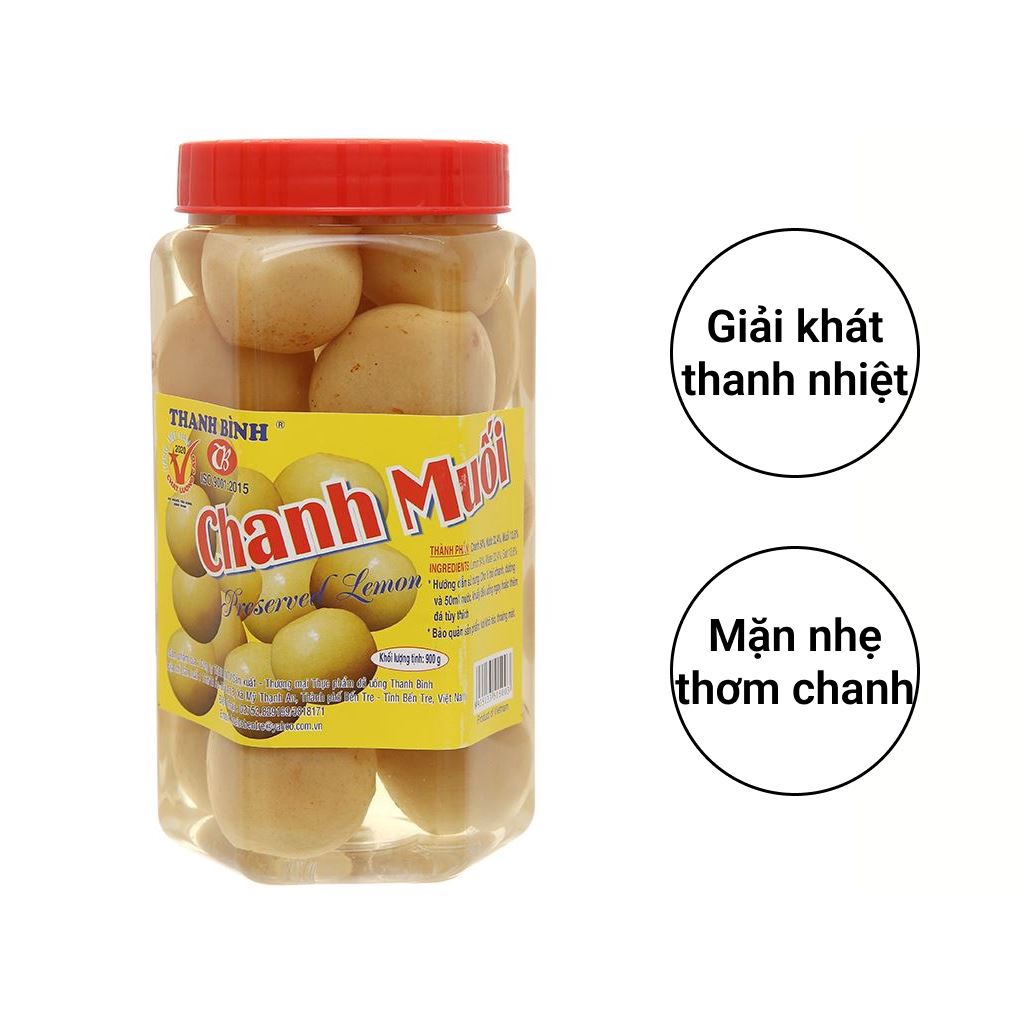 Chanh muối Thanh Bình thơm ngon chất lượng, giải khát tyệt vời, hũ 900gr