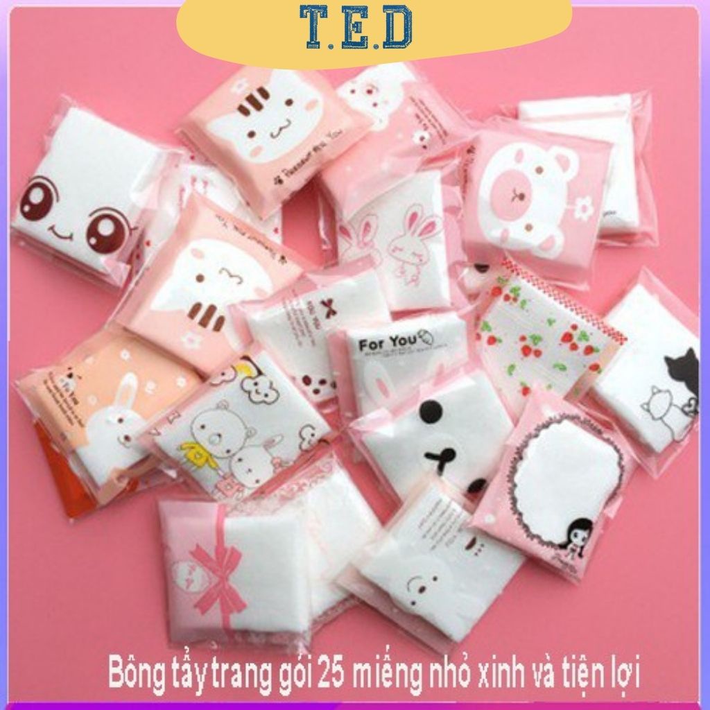 [Loại Đẹp] Bông Tẩy Trang Gói 25 Miếng Siêu Đáng Yêu - Thuận Tiện Mang Theo TED012