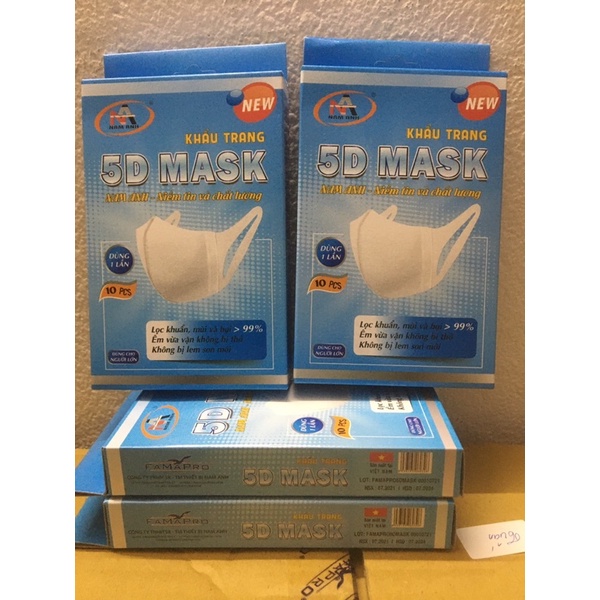 HỘP 10 CÁI KHẨU TRANG CAO CẤP 5D MASK DÂY VẢI