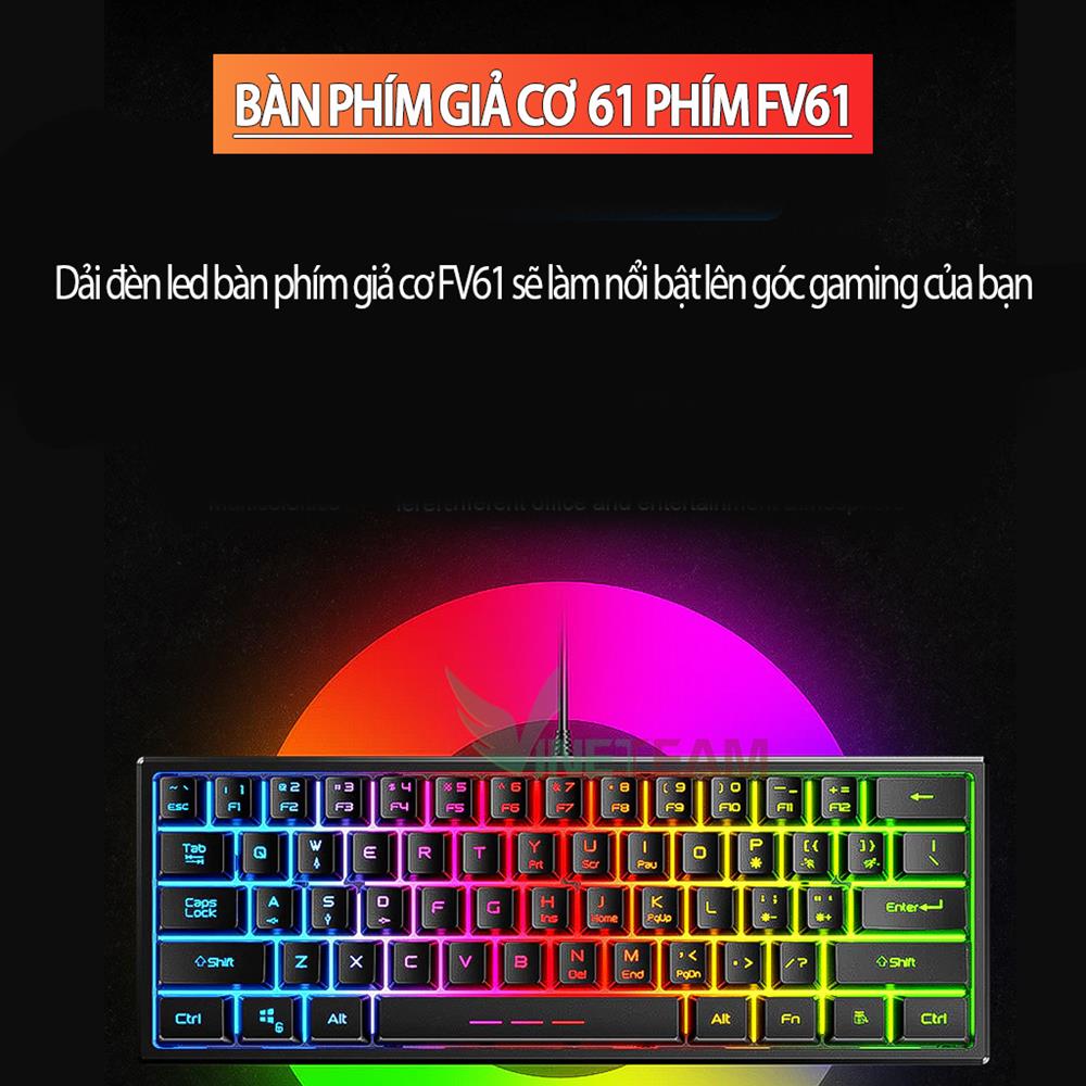 Bàn Phím Mini Chơi Game 61 Phím Nhỏ Gọn Led Rainbow Đổi Màu Với 3 Chế Độ Led -dc4445