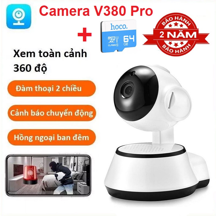 Camera Đàm Thoại 2 Chiều, Phát Hiện Chuyển Động, Camera Không Dây Thông Minh Xoay 360° - IP Wifi V380 Pro Full HD 1080p