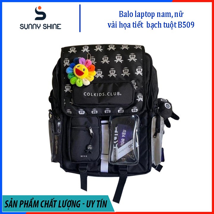 Balo đựng laptop nam, nữ, balo học sinh, sinh viên họa tiết bạch tuột mini, vải Canvas cao cấp B509