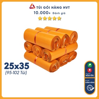 Túi gói hàng niêm phong, túi đóng hàng gói hàng nhanh có băng keo dính sẵn NHỰA HVT size 25*35 màu cam tươi tắn