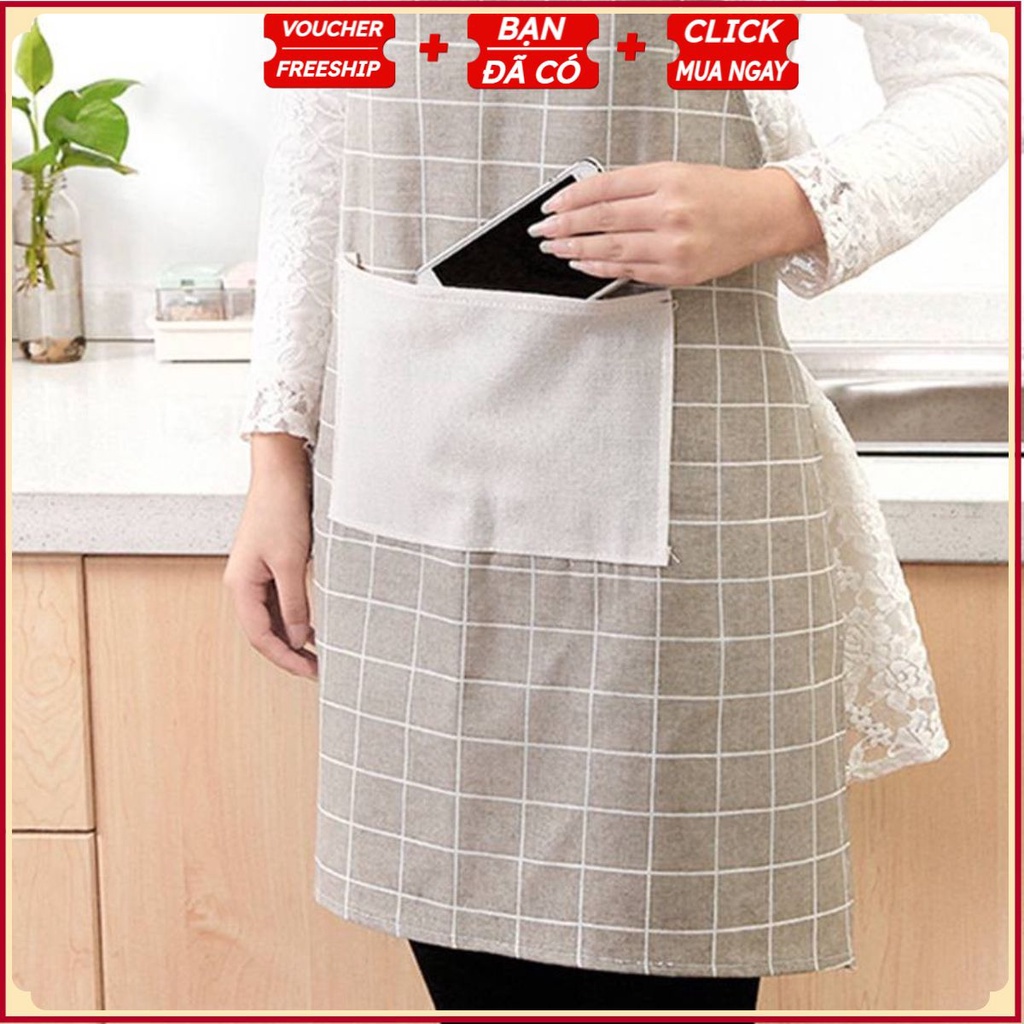 #Tạp Dề Vải May Cotton Cao Cấp - Tạp Dề Làm Bánh, Làm Bếp, Phục Vụ, Pha Chế DECOR HÀN QUỐC (Họa Tiết Caro)