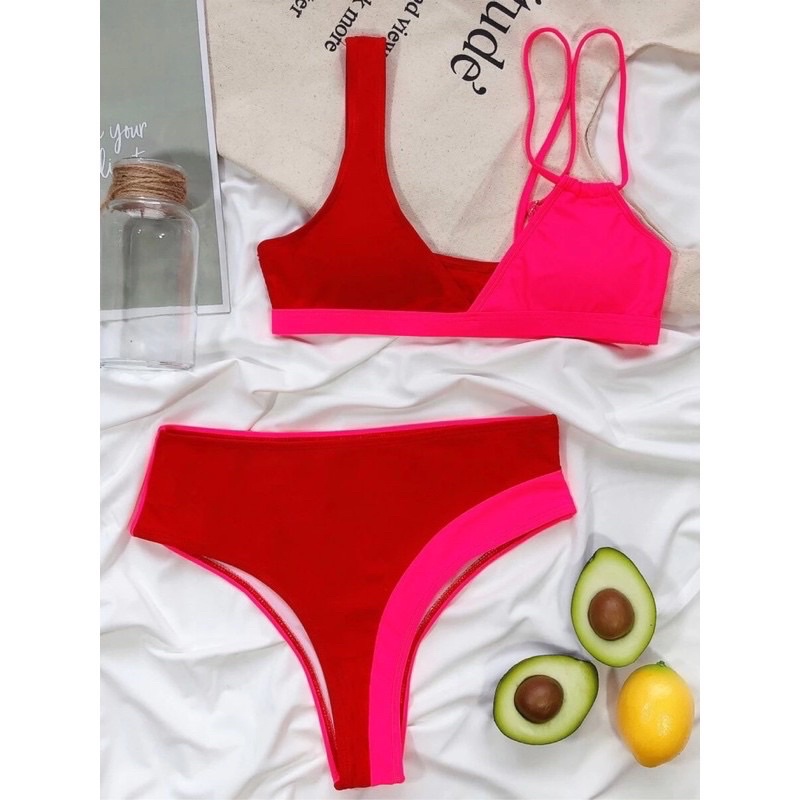 [BKN392] &lt;ÂU&gt; SET BIKINI ĐỎ MIX HỒNG (CẠP CAO)