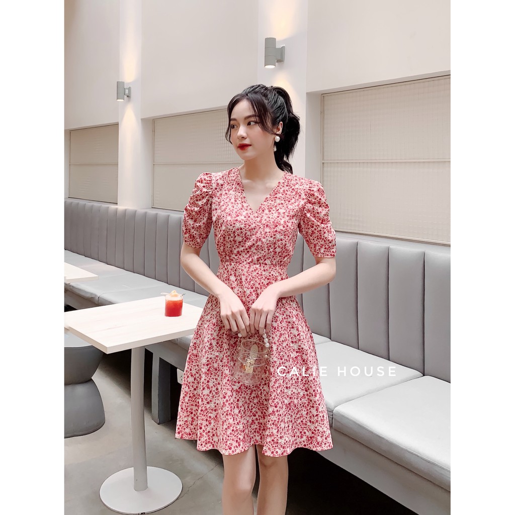 Váy hoa baby xanh đỏ thời trang công sở Calie House V240 | BigBuy360 - bigbuy360.vn