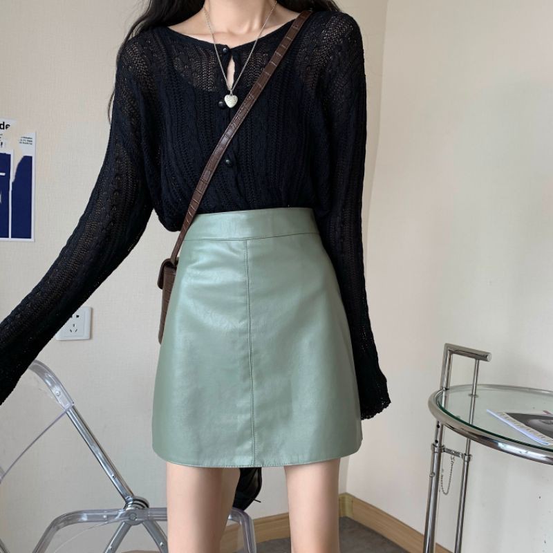 Chân váy da form chữ A chất da PU