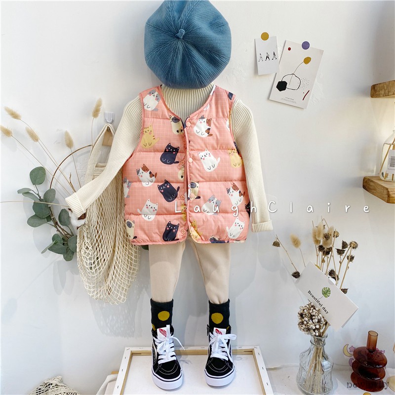 Áo khoác giữ ấm in họa tiết xinh xắn thời trang kiểu Hàn Thu Đông cho bé