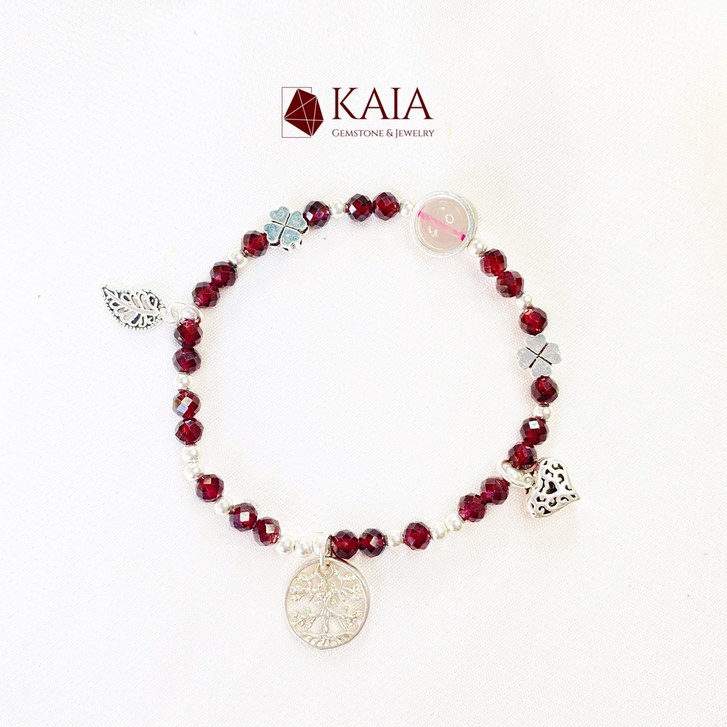 Vòng tay phong thuỷ Ngọc Hồng Lựu - Garnet mix charm bạc phụ kiện thời trang nữ may mắn bình an - M1 - KAIA