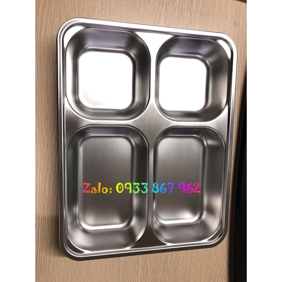 Khay cơm inox 4 ngăn cao cấp TẶNG KÈM MUỖNG INOX CAO CẤP