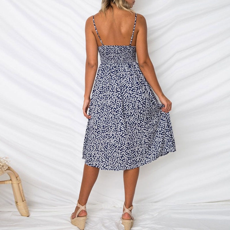 Xiangbao Đầm Chữ A Hở Lưng Cài Nút Trước Cổ Chữ V Thời Trang Mùa Hè Cho Nữ