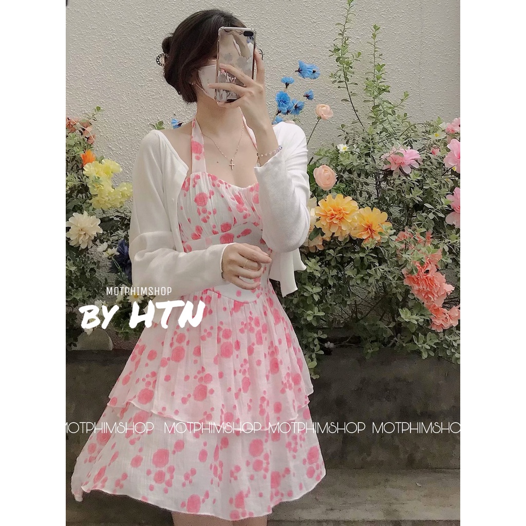 ĐẦM HOA HỒNG + CARDIGAN