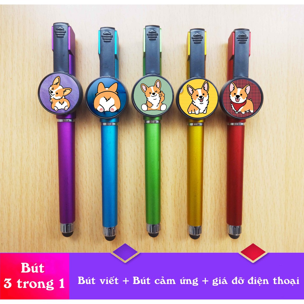 Bút Corgi 3 trong 1 (bút viết+bút cảm ứng+giá đỡ điện thoại)