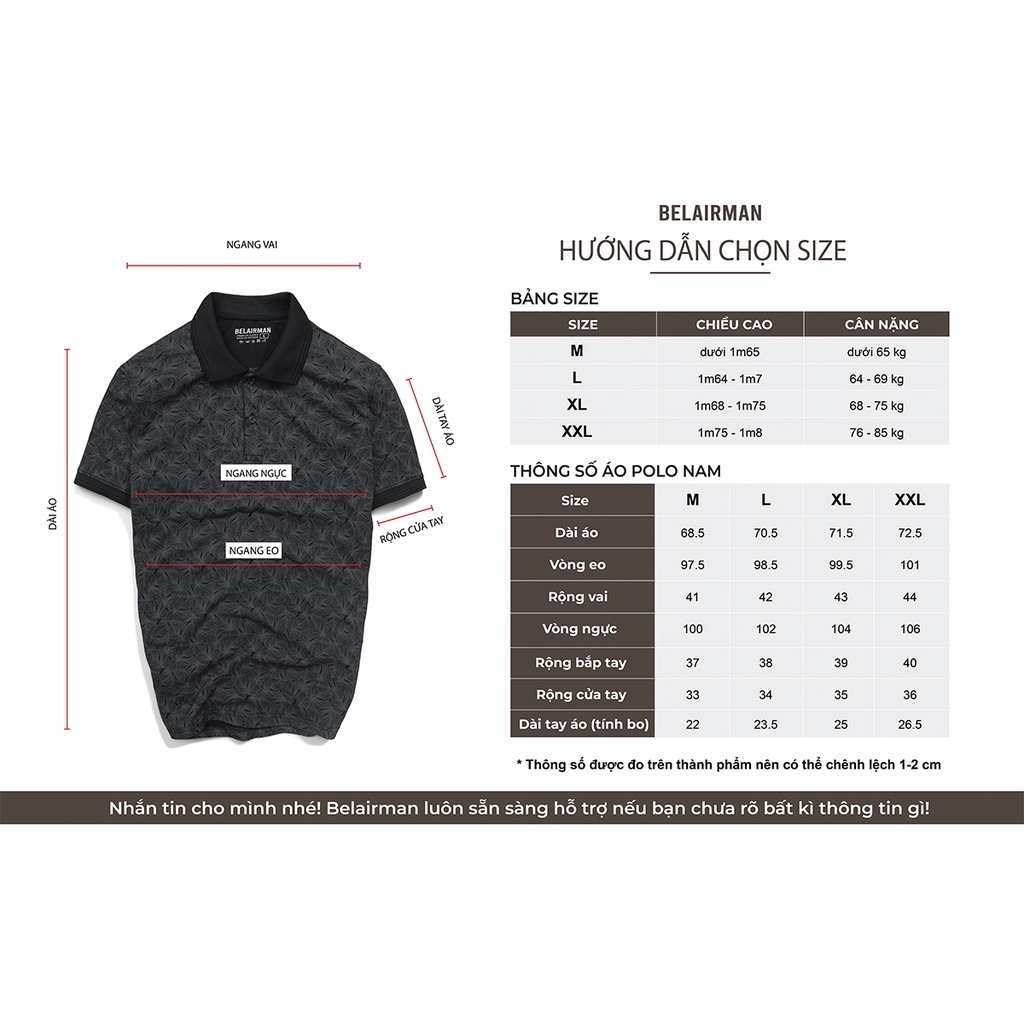 Áo Polo nam có cổ form regular tay ngắn họa tiết lá rùa PLIN0048 - BELAIRMAN
