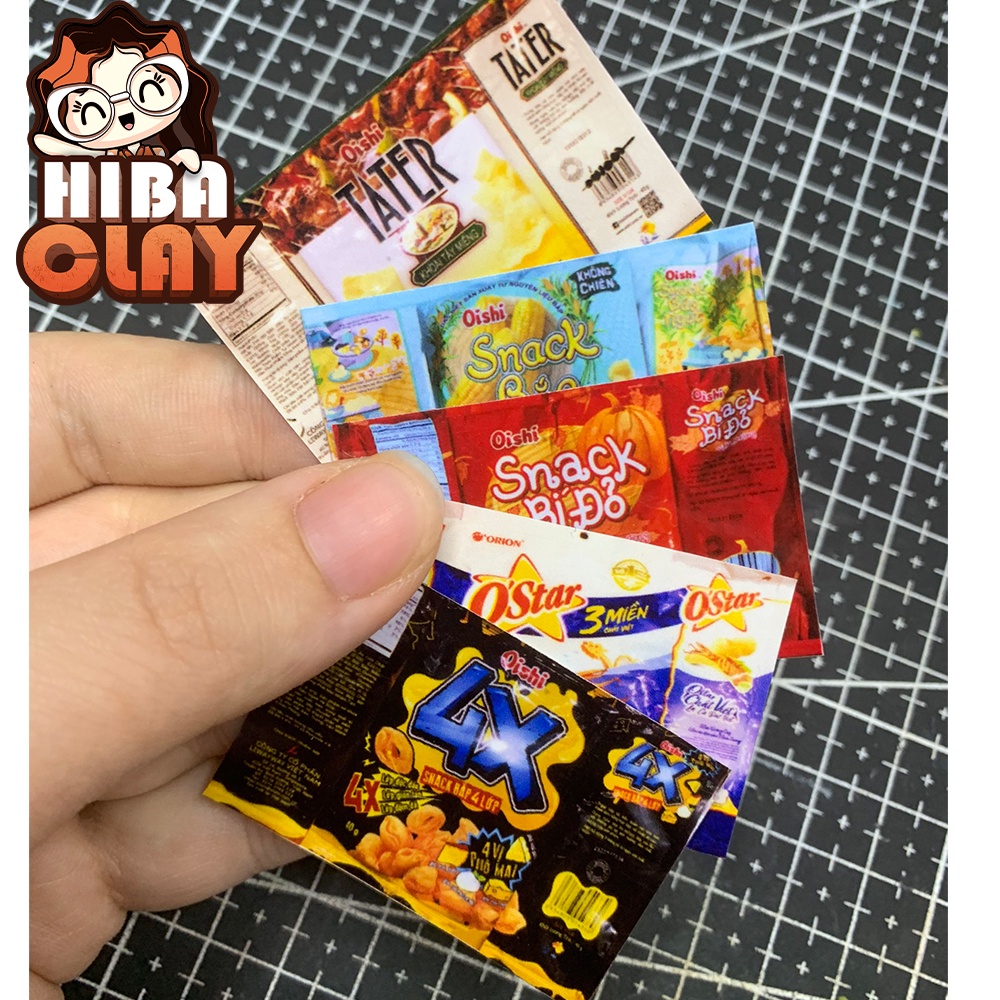 Sét 5 Bao bì snack tự gấp mini Minifood 02 trang trí mô hình, đồ ăn mini mô hình cho búp bê DIY