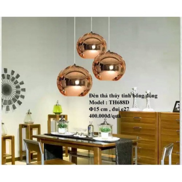 Đèn thả Chao thủy tinh màu hồng đồng D20/250/300mm