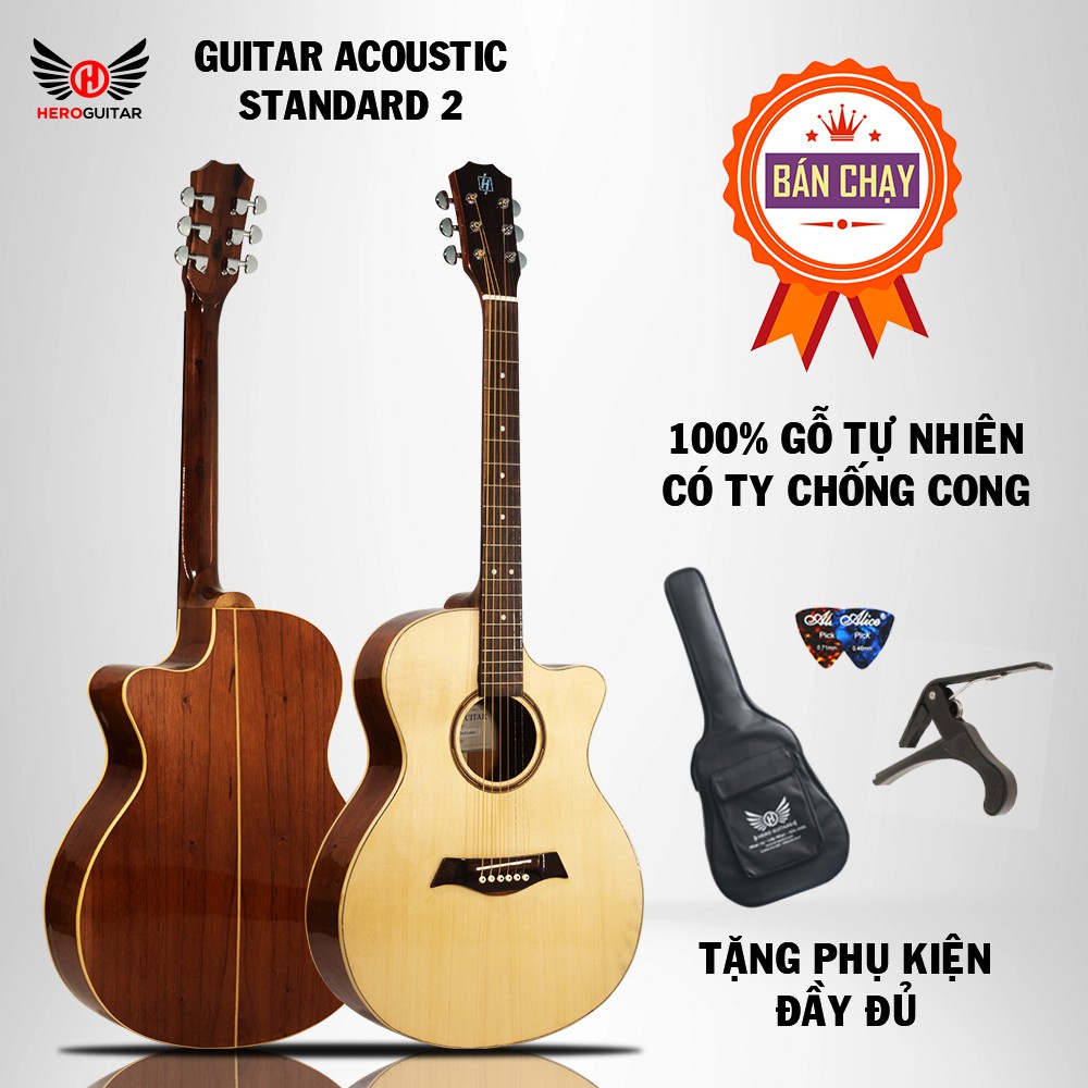 Đàn guitar acoustic S2- Guitar cho người mới chơi, gỗ hồng đào nguyên tấm, giá rẻ, âm thanh hay. -Hero Guitar Đà Nẵng