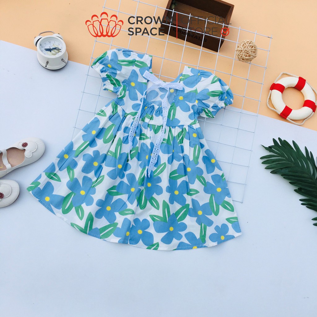 Váy Hoa Đậu Biếc Chính Hãng Crown Kids CKGS2811109 Size Từ 1-6 Cotton Thoáng Mát