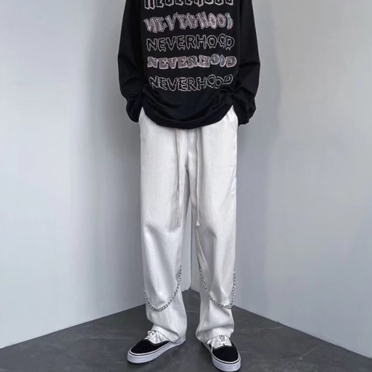 Quần ống rộng nam phối dây xích phong cách hip hop đường phố cho  Hàn Quốc quần jogger nam bigsize Simple Fashion quần baggy nam unisex
