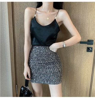 Áo sơ mi lụa satin 2 dây phong cách Hàn Quốc cho nữ