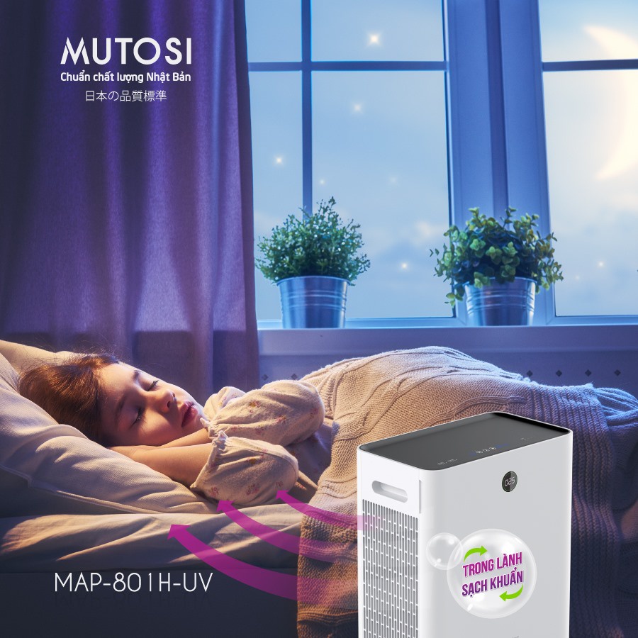 Máy lọc không khí Mutosi MAP-801H-UV Cảm Biến Thông Minh Bộ Lọc Plasma Vĩnh Cửu Lọc Bụi PM2.5