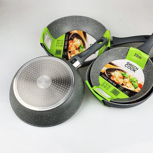 Chảo chống dính đáy từ vân đá  GREEN COOK 22 - 24 - 26 - 28 - 30 cm tay cầm chịu nhiệt - Hàng chính hãng