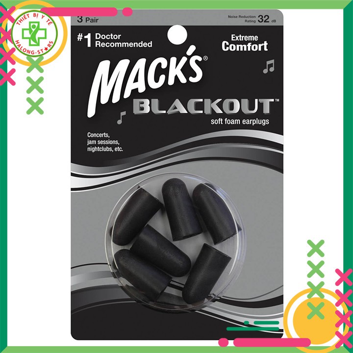 Nút bịt tai chống ồn Black Out hãng Mack's, bảo vệ tai khỏi những tiếng ồn có hại, giúp ngủ ngon - Hộp 3 đôi/7 đôi