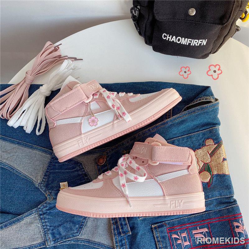 【Quà tặng miễn phí】Giày thể thao thời trang kiểu Nhật Bản màu hồng dễ thương cho phái đẹp