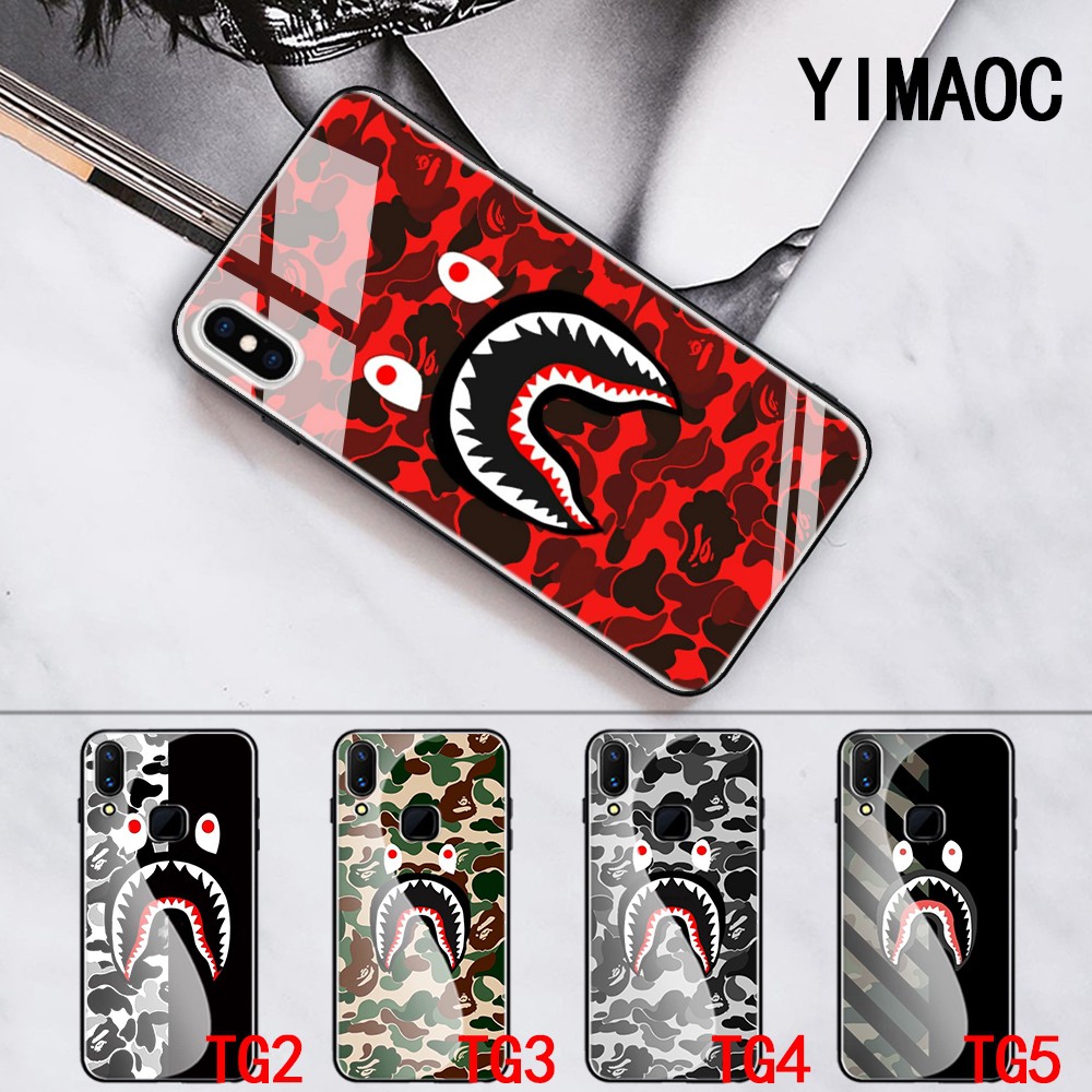 Ốp Điện Thoại Mặt Kính Hình Bape Shark 6u Cho Iphone Xs Max Xr X 11 Pro 7 8 6 6s Plus