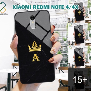 Ốp lưng kính Xiaomi Redmi Note 4/4X in 3D chữ cái vân đá