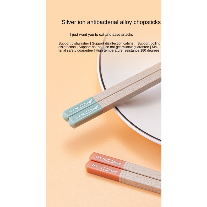 Đũa ăn bằng hợp kim cao cấp không trượt kháng khuẩn phong cách Nhật Bản