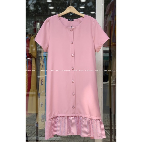 [HANNA] Đầm bầu công sở fom A dáng dài qua gối có size 80kg chất vải cao cấp thoáng mát mùa hè lên dáng gọn có 2 túi bên
