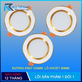 Bộ 3 đèn led âm trần viền vàng 7w tròn 3 màu ánh sắng trắng -vàng nắng - vàng ấm