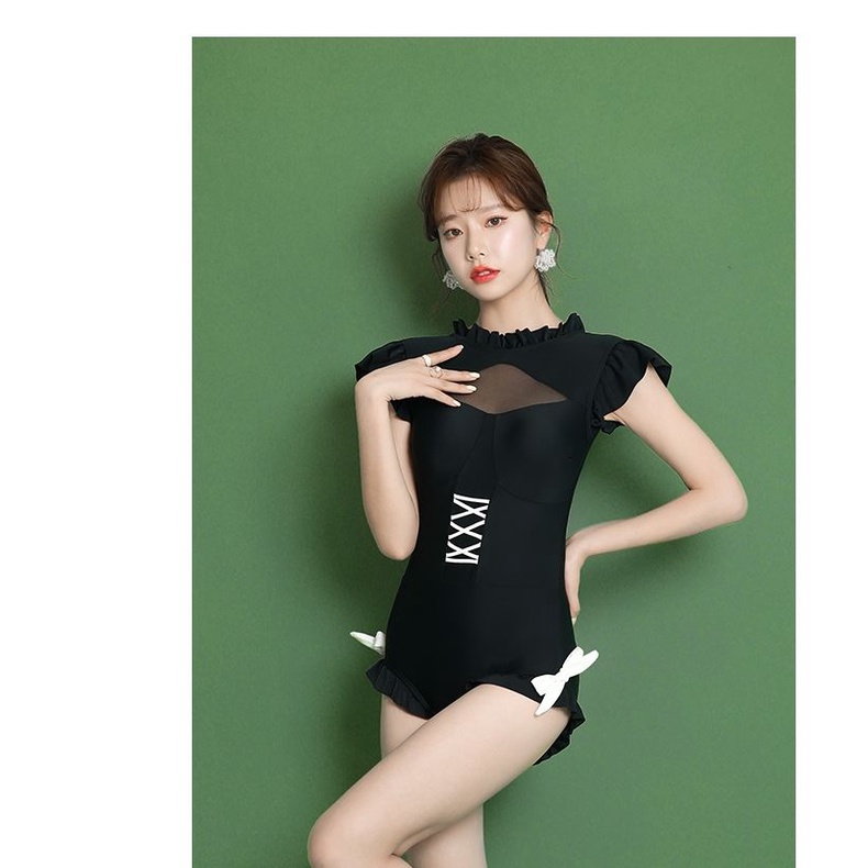 Bikini đi biển 1 mảnh liền thân lá sen cạnh ngắn tay áo bảo thủ phụ nữ áo tắm