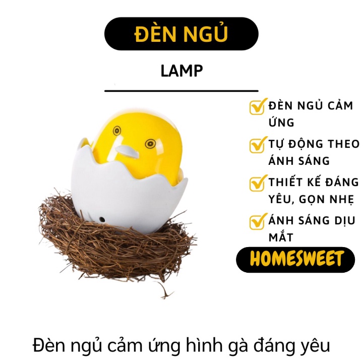 Đèn Ngủ Cảm Ứng - Đèn Ngủ Hình Con Gà Đáng Yêu Tự Động Bật Tắc, Ánh Sáng Dịu 5170