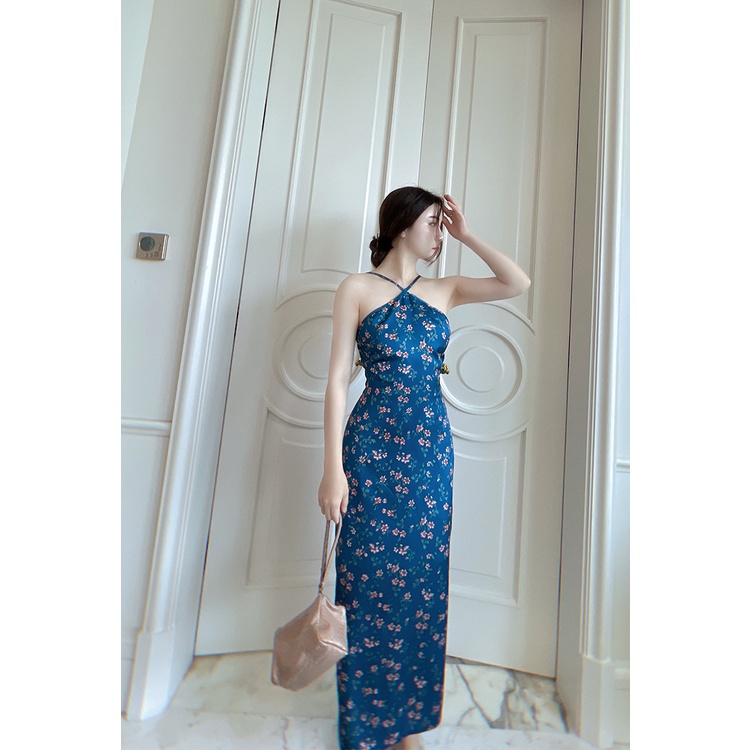 Đầm Yếm ,Váy Yếm Sling Dress Họa Tiết Hoa Nhí Xẻ Sau Gợi Cảm Cho Nữ