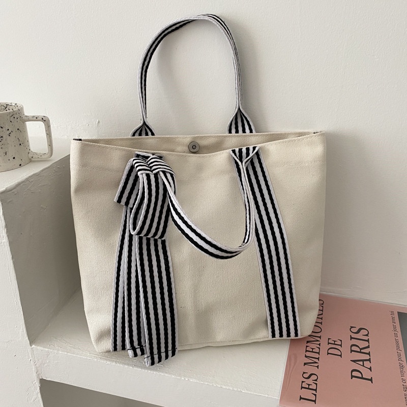 Túi Xách Canvas Sức Chứa Lớn Đính Nơ Thời Trang Cho Nữ