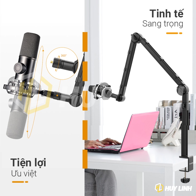 VIJIM LS24 Tay Boom ARM giá treo Camera Mobile Đèn Led Micro Cao Cấp- Khả năng tải 2Kg