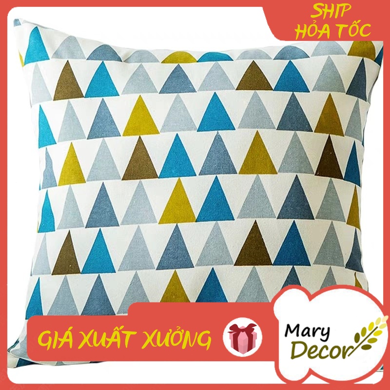 Gối tựa sofa Mary Decor - họa tiết Tam giác xanh vàng nâu G-B09