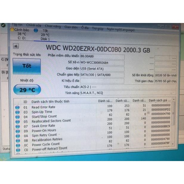 Ổ cứng 2tb sức khỏe 100% đã test bằng 3 phần mềm ok