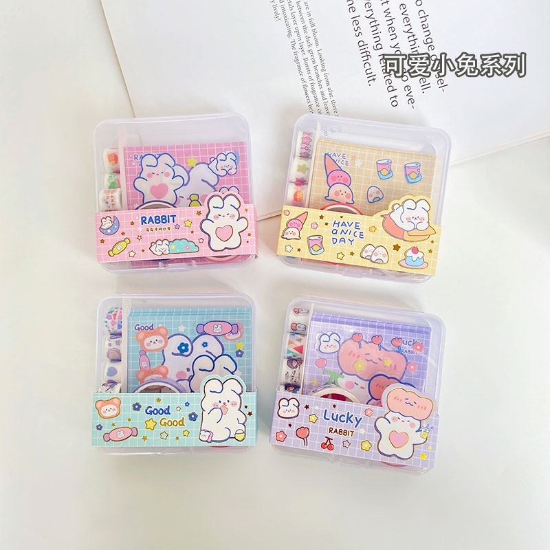 🌸Sticker hộp kèm note washi xinh xắn trang trí sổ 3in1🌸