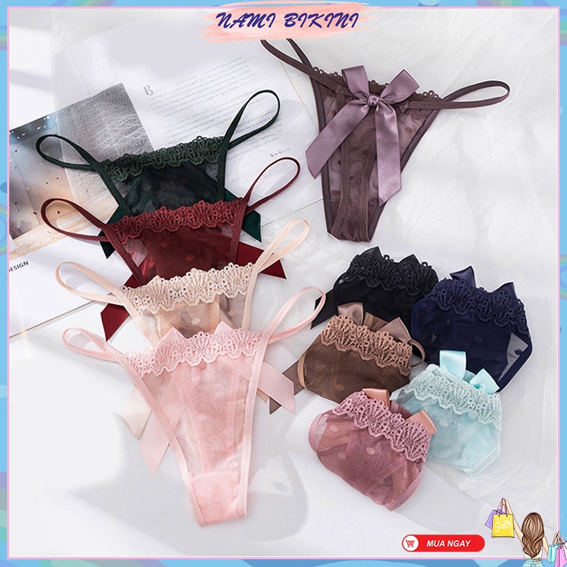 Quần lọt khe sexy đính nơ quần lót nữ ren xuyên thấu 2 mảnh dễ thương điệu đà Nami | BigBuy360 - bigbuy360.vn