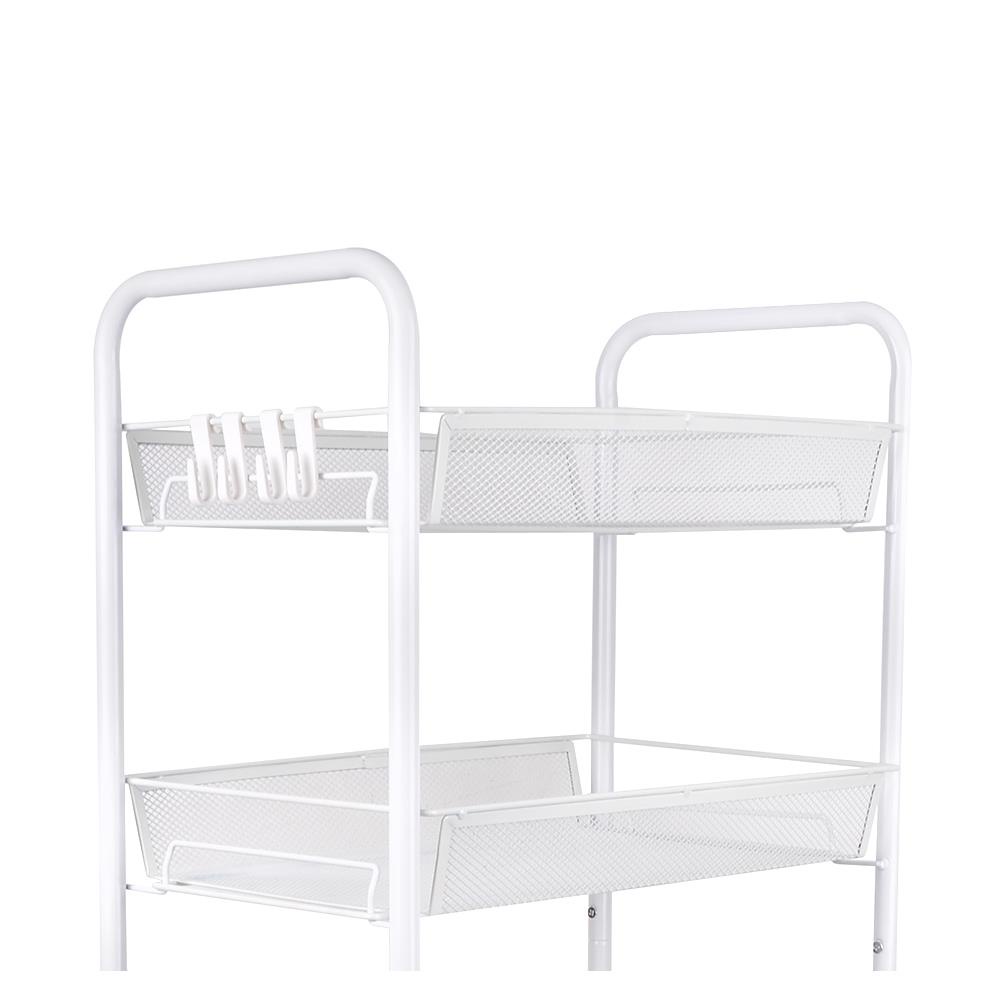 HomeBase STACKO Kệ 4 tầng bằng lưới thép có bánh xe có 4 móc treo IVY W45xH85xD26cm màu trắng