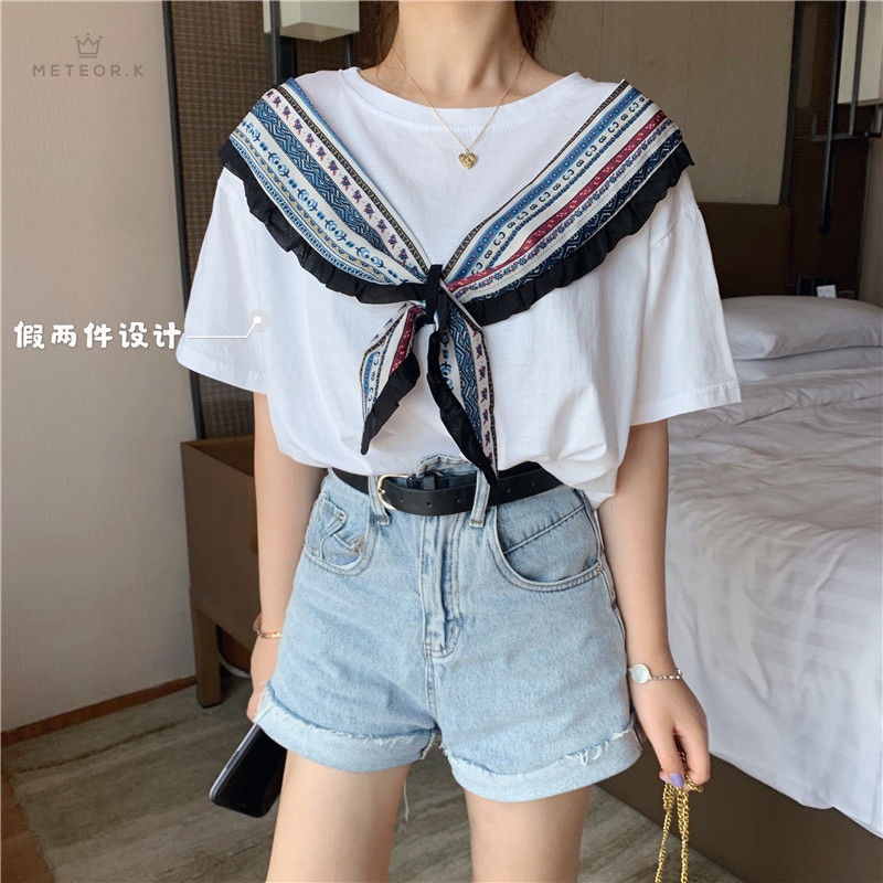 Áo Thun Ngắn Tay Cổ Tròn Phong Cách Hàn Thời Trang Nữ