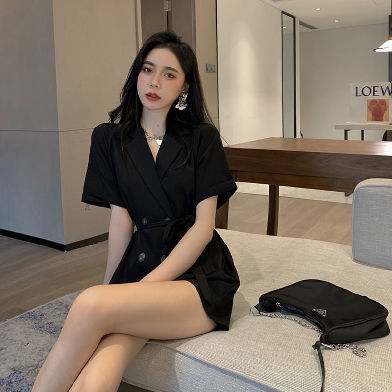 Bán Chạy!Bộ Áo Liền Quần Màu Đen Dáng Rộng Lưng Cao Thời Trang Mùa Hè Phong Cách Hàn Quốc Cho Nữ